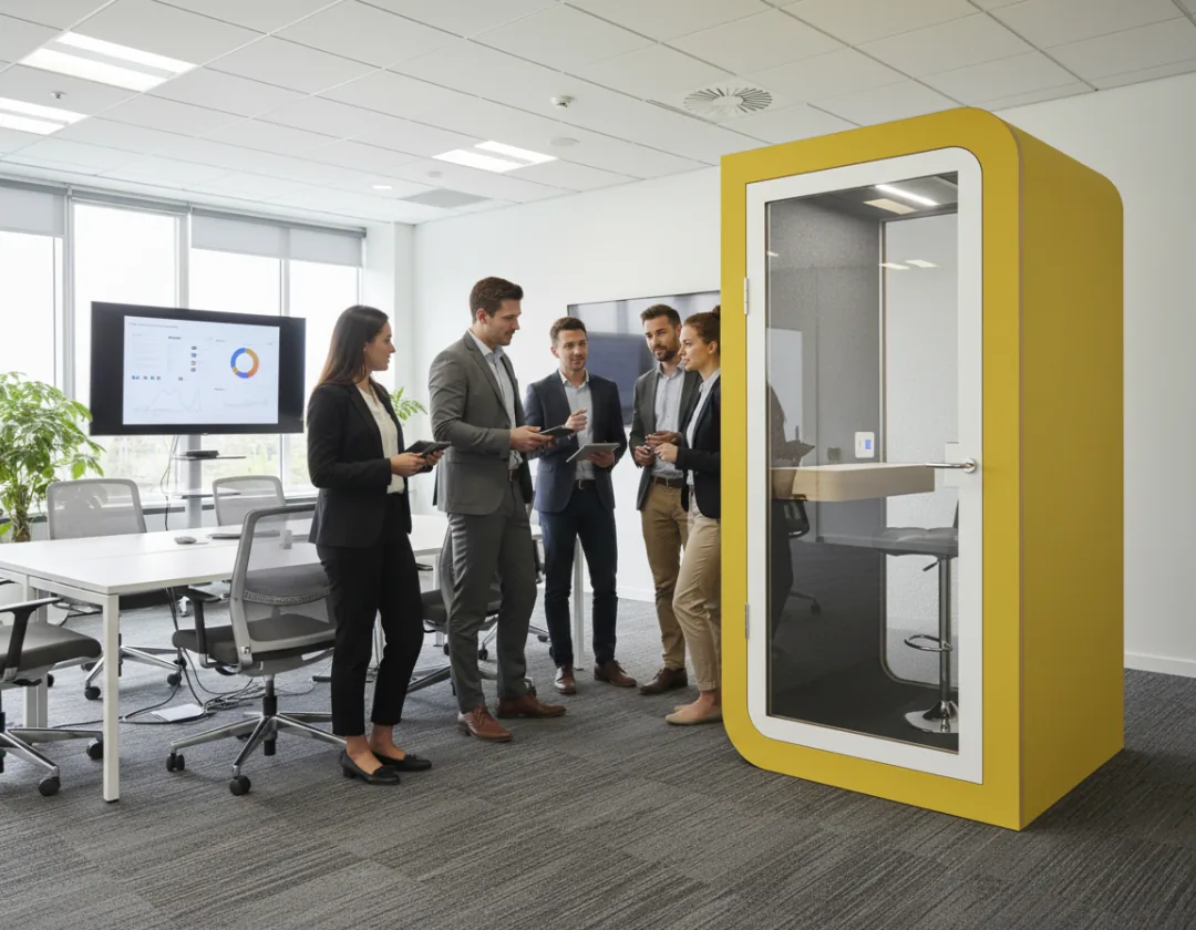 Gele cabine met business meeting