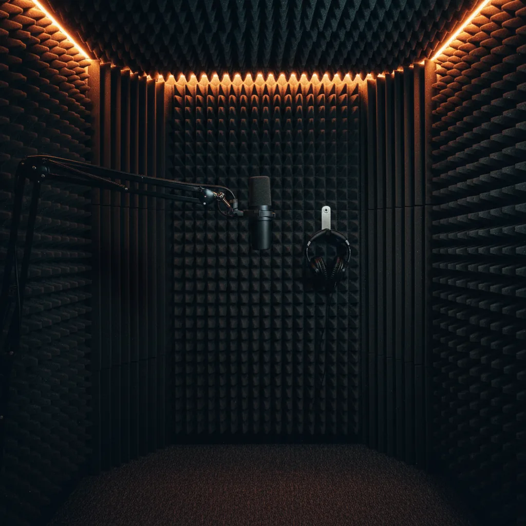 Opnamebooth met akoestische foam-panelen